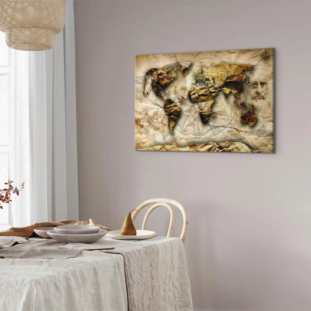 Glezna – Pasaules karte Leonardo da Vinči stilā, bēša krāsā ART XL