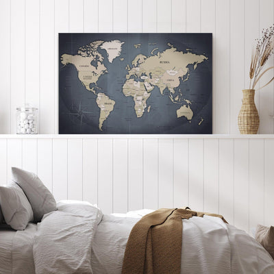 Glezna Pasaules karte: pelēkā toņa nokrāsas, 91924 Tapetenshop.lv.