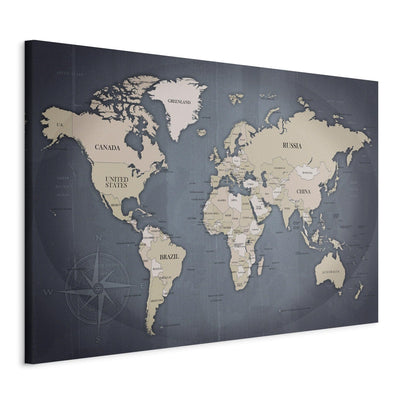 Kanva Pasaules karte: pelēkā toņa nokrāsas, 91924 G-ART.