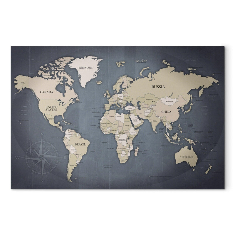 Kanva Pasaules karte: pelēkā toņa nokrāsas, 91924 G-ART.