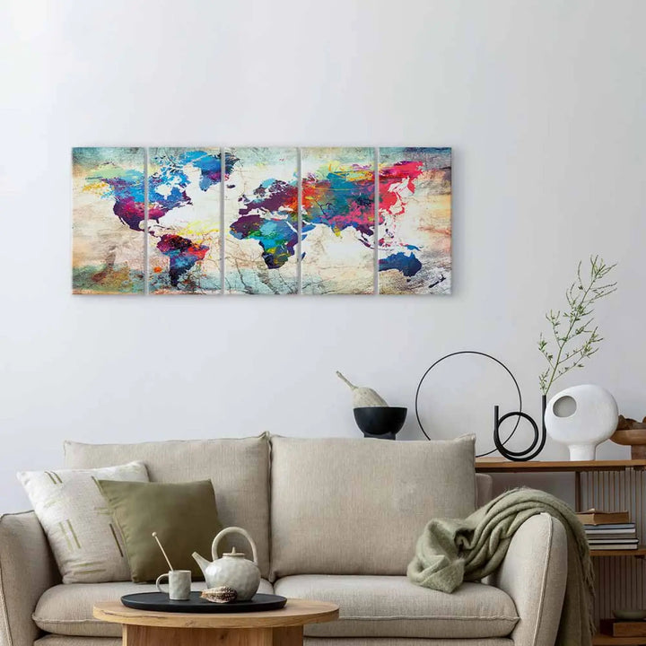 Glezna - Daudzkrāsaina pasaules karte uz abstrakta fona, 105060 ART XL