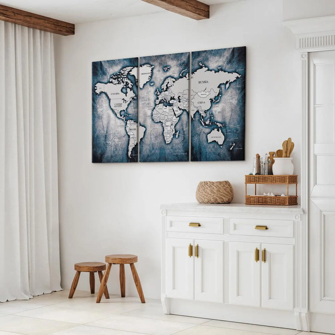 Glezna - Pasaules karte: Tintes triptihs, 91868 ART XL
