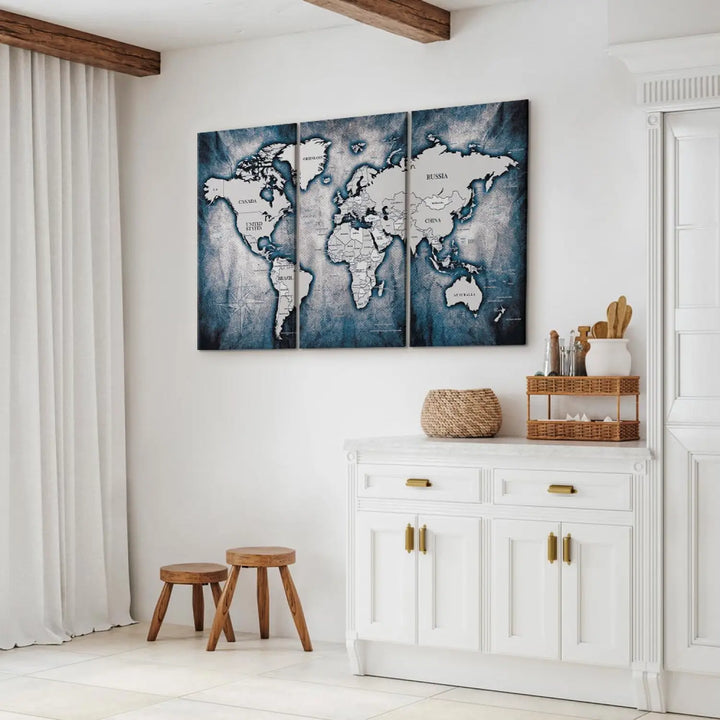 Glezna - Pasaules karte: Tintes triptihs, 91868 ART XL