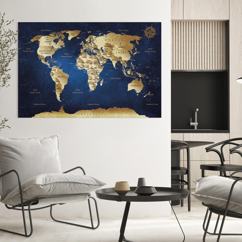 Glezna Pasaules karte: Tumši zilās dzīles, 94571 Tapetenshop.lv.