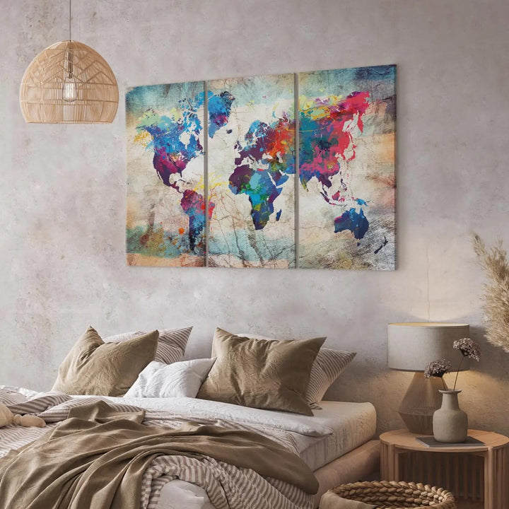 Kanva - Astrakta pasaules kartes: Mūsdienu stils, (x3), 160624 ART XL