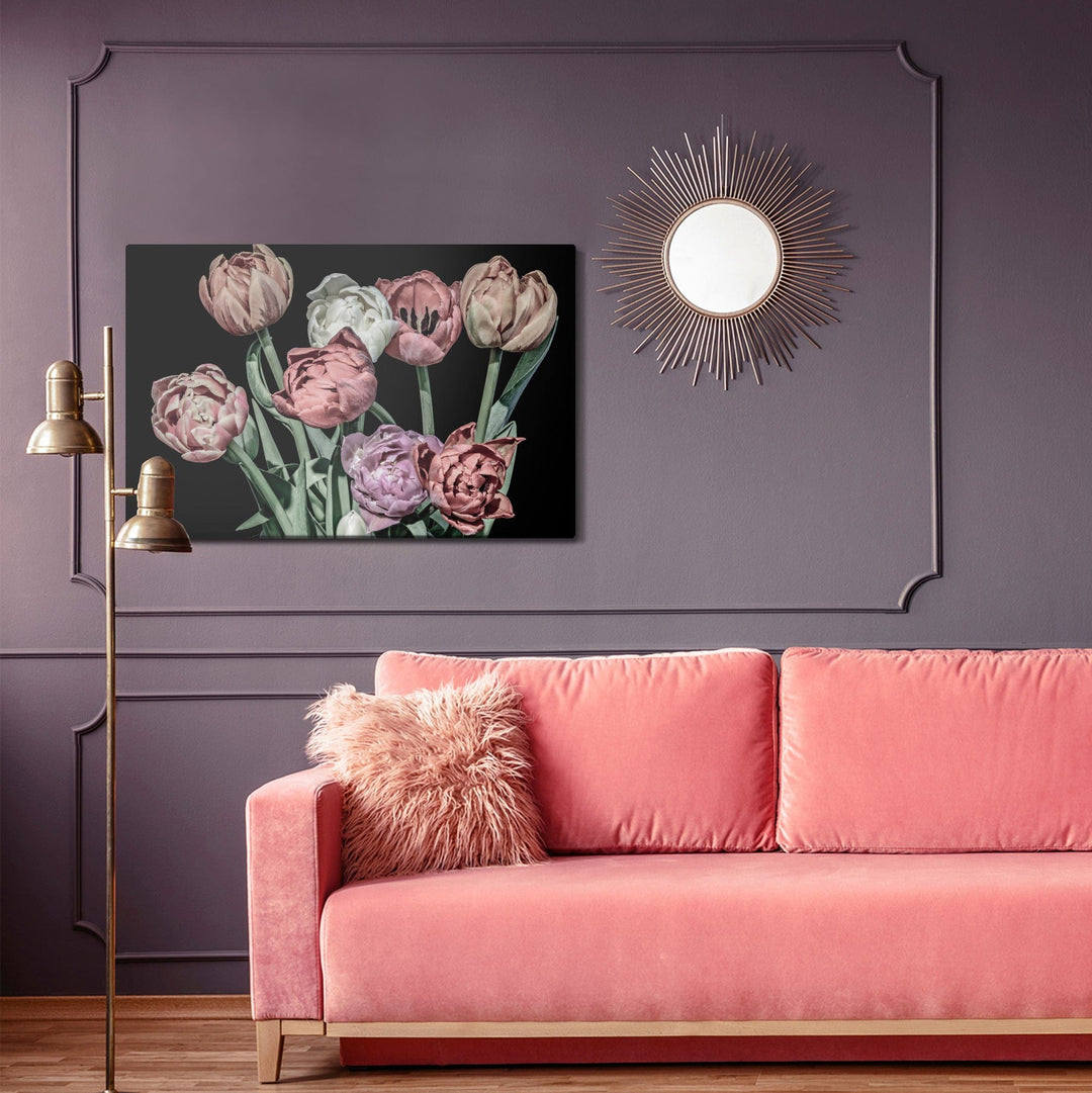 Kanva - Pastelkrāsas tulpes uz melna fona, N-1788 X-ART