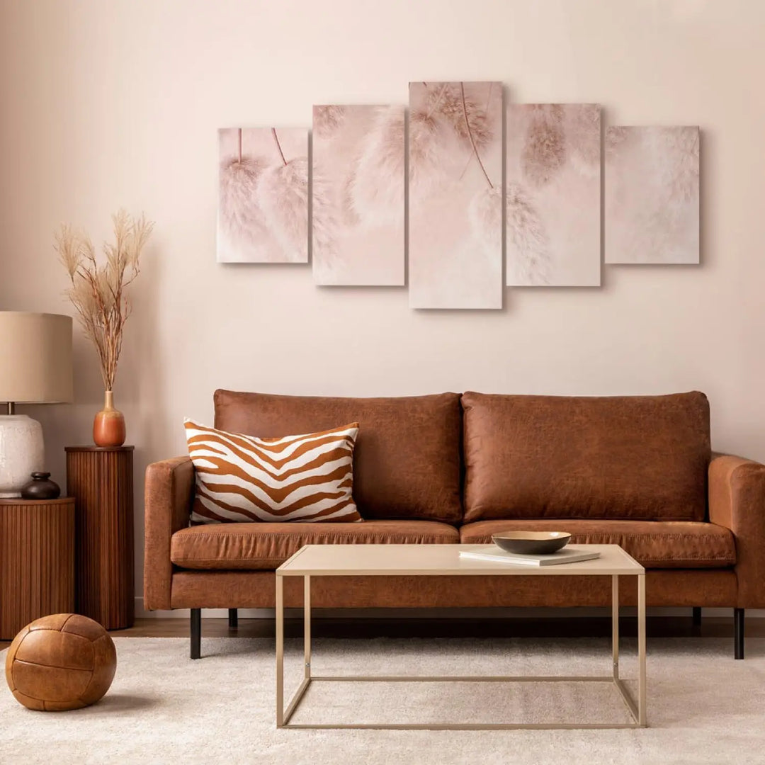 Glezna - Pasteļu boho, ar pūkainiem ziediem rozā krāsā, 151431 ART XL