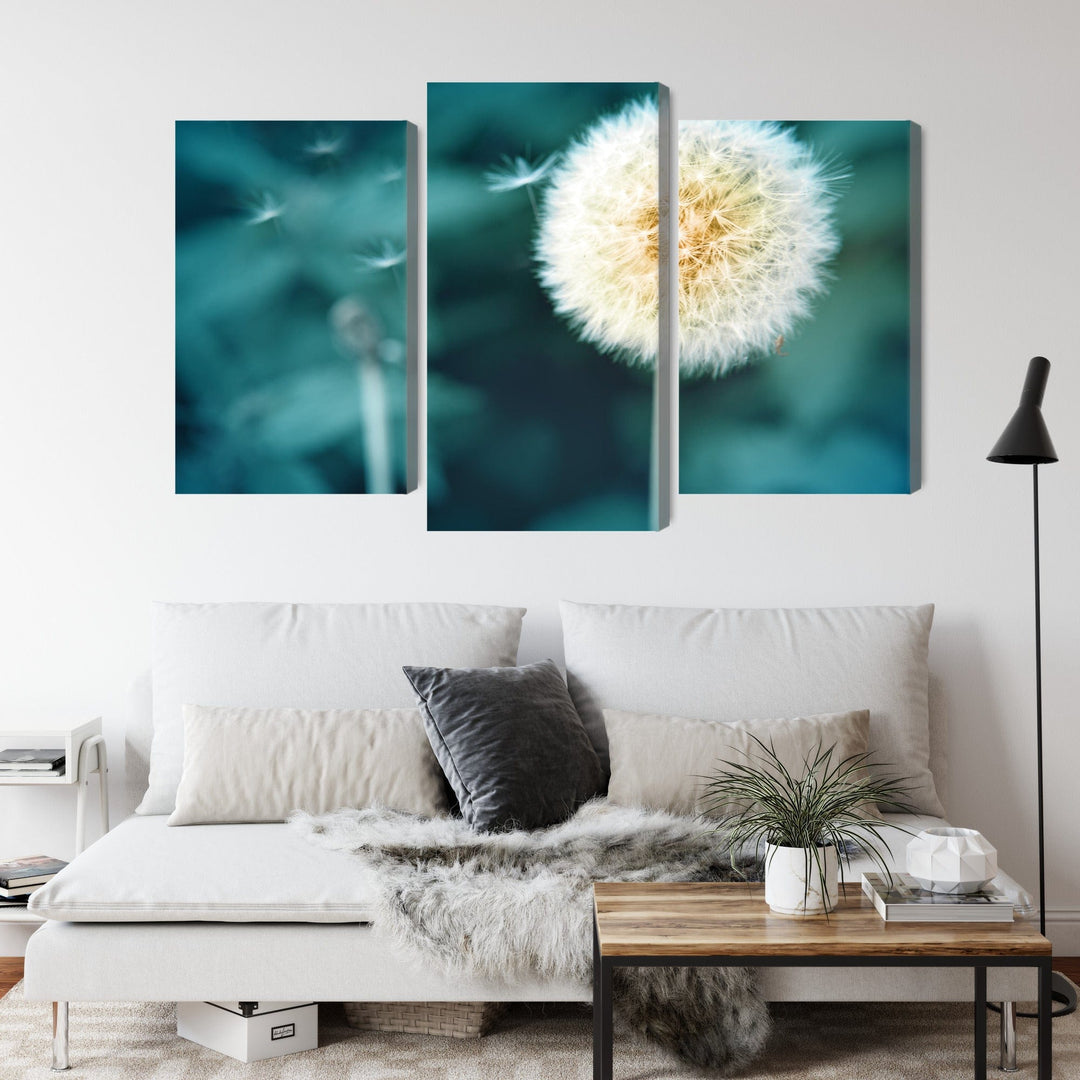 3 daļu kanva: Pienene, zila/tirkīza X-ART