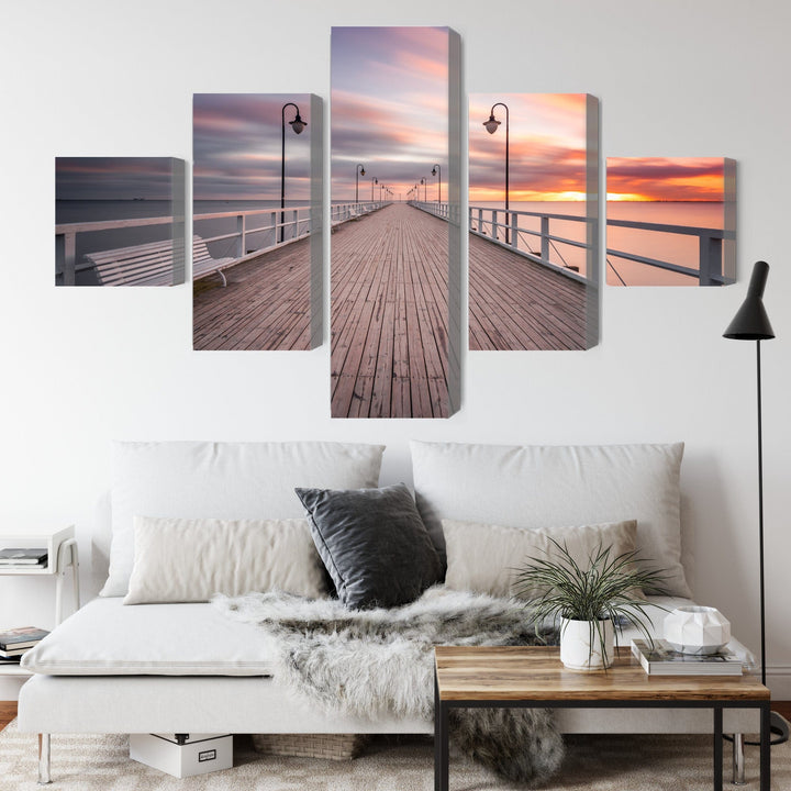 5 daļu kanva: Piestātne Gdiņā Orłowo, violeta X-ART