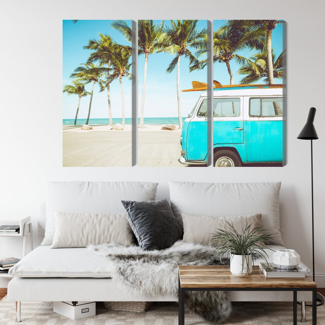 Kanva: Retro auto pludmalē, 3D efekts X-ART