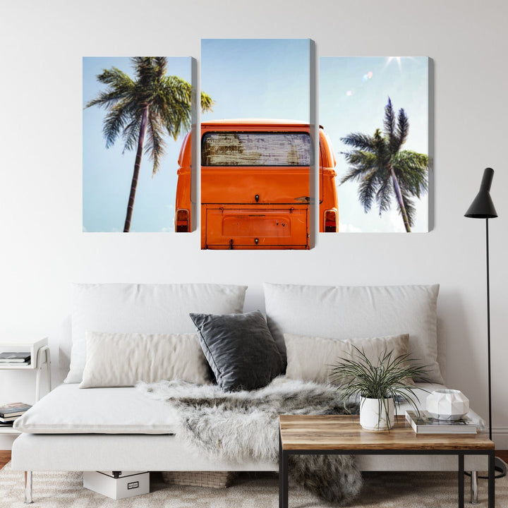 Kanva - Retro automašīna starp palmu kokiem, N-3378 X-ART