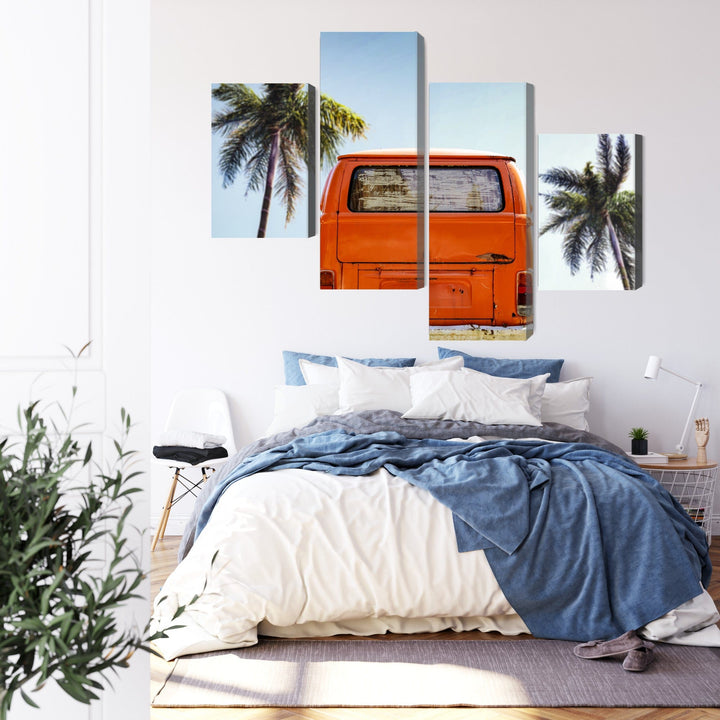 Kanva - Retro automašīna starp palmu kokiem, N-3380 X-ART