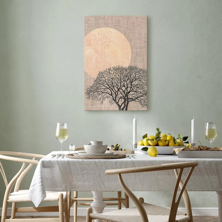 Glezna - Rīta pilnmēness, minimalistiska ainava bēšos toņos ART XL