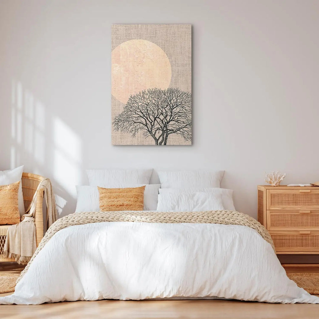 Glezna - Rīta pilnmēness, minimalistiska ainava bēšos toņos ART XL