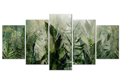 Glezna - Rīta rasa - kompozīcija ar lapām uz zaļa fona, 151423 Tapetenshop.lv