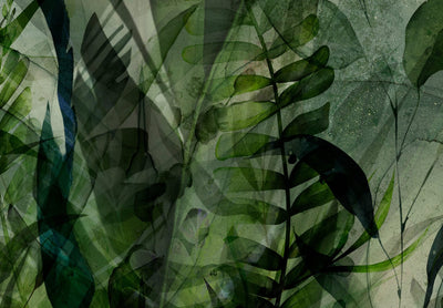 Kanva - Rīta rasa - kompozīcija ar lapām uz zaļa fona, 151423 G-ART