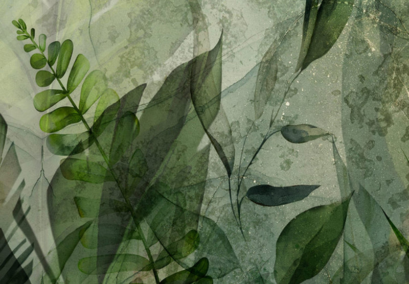 Kanva - Rīta rasa - kompozīcija ar lapām uz zaļa fona, 151772 G-ART