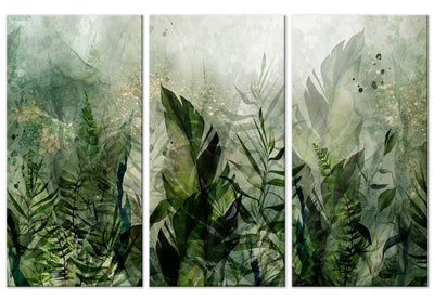 Kanva - Rīta rasa - kompozīcija ar lapām uz zaļa fona, 151772 G-ART