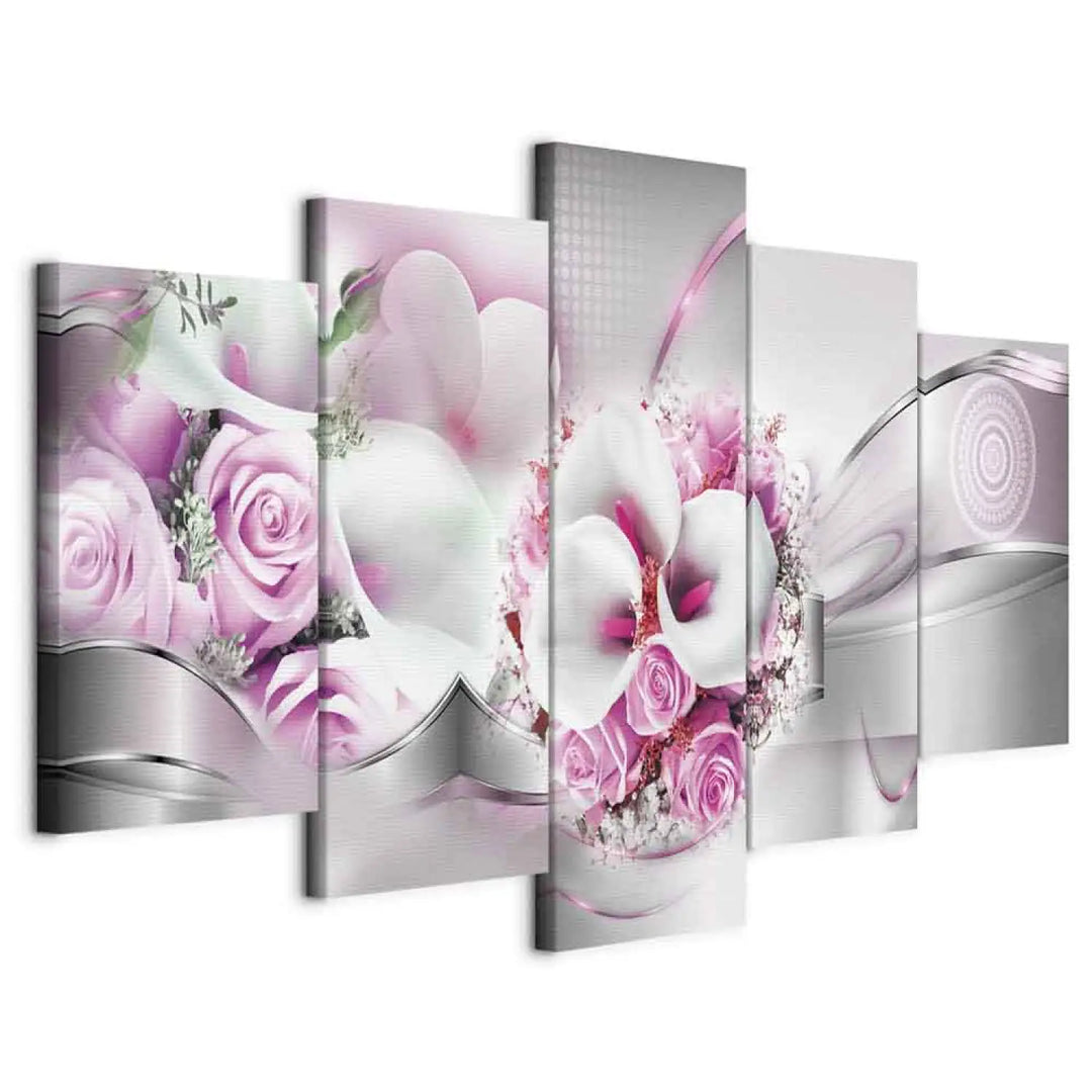 Kanva - Romantisks pušķis un abstrakts fons, pelēka, roza, 93821 ART XL