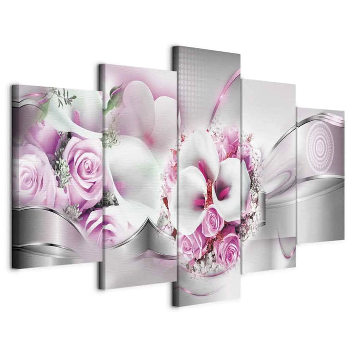 Kanva - Romantisks pušķis un abstrakts fons, pelēka, roza, 93821 ART XL