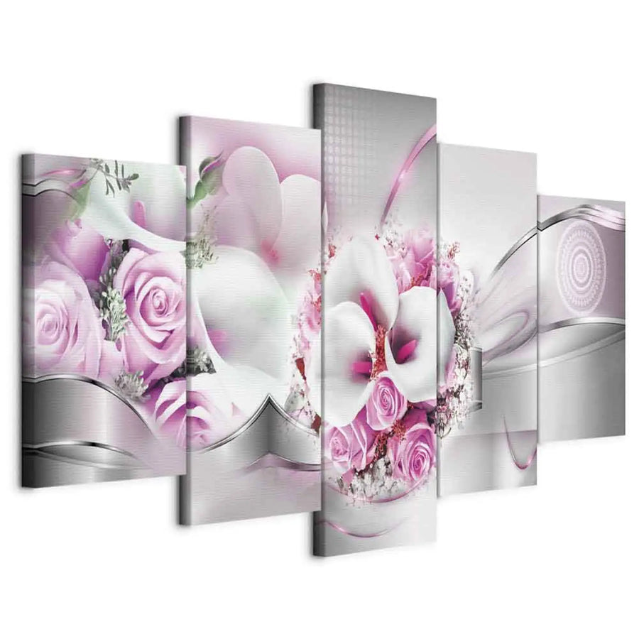 Kanva - Romantisks pušķis un abstrakts fons, pelēka, roza, 93821 ART XL