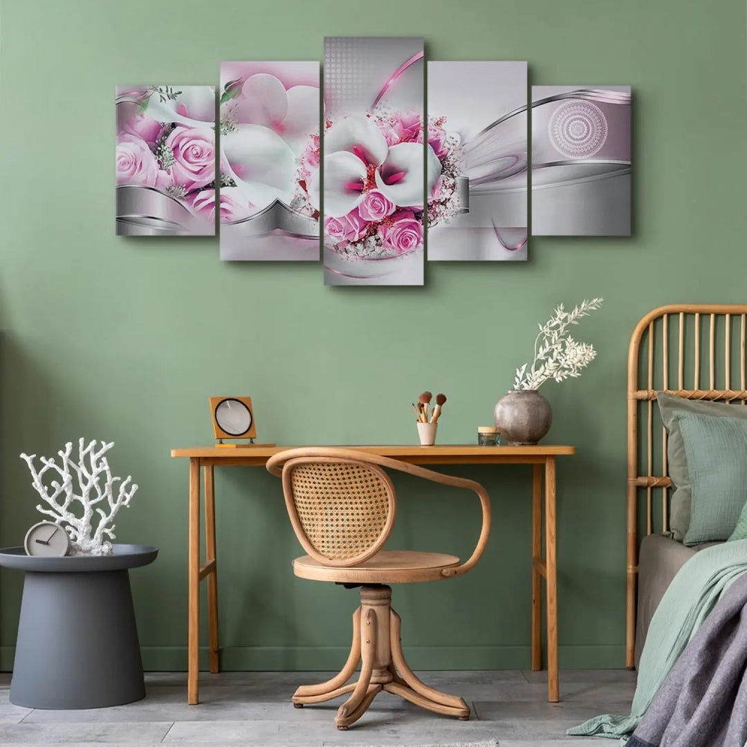 Kanva - Romantisks pušķis un abstrakts fons, pelēka, roza, 93821 ART XL