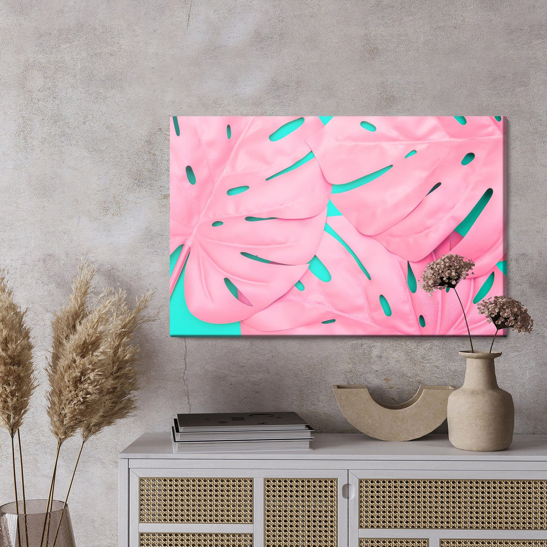 Kanva - Rozā dekoratīvās monstera lapas, N-1631 X-ART