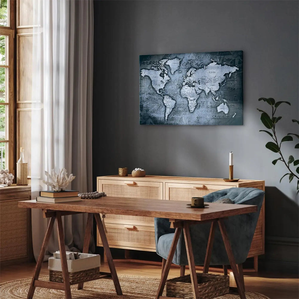 Glezna ar pasaules karti tumši zilā krāsā - Safīru pasaule, 91891 ART XL