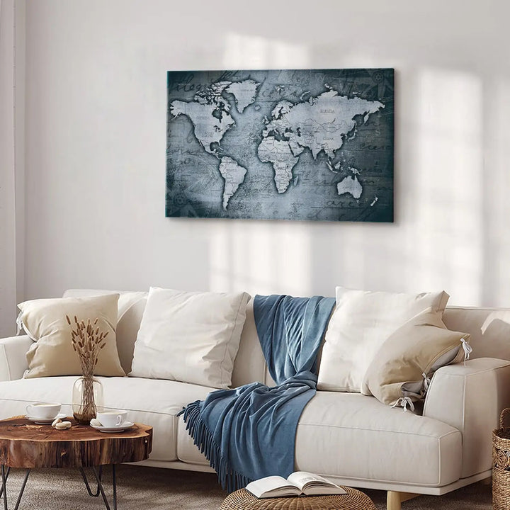 Glezna ar pasaules karti tumši zilā krāsā - Safīru pasaule, 91891 ART XL