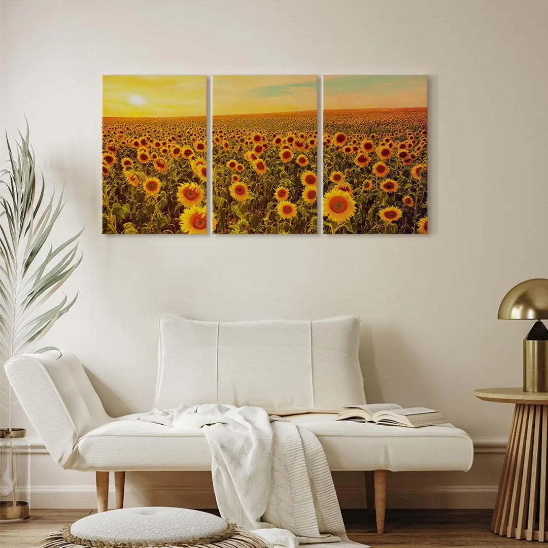 Glezna - Saulespuķes saulrietā, 124359, (3 daļas), dzeltena, oranžā ART XL