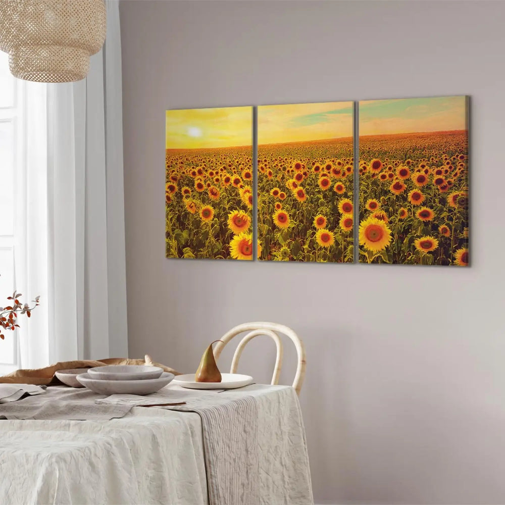 Glezna - Saulespuķes saulrietā, 124359, (3 daļas), dzeltena, oranžā ART XL