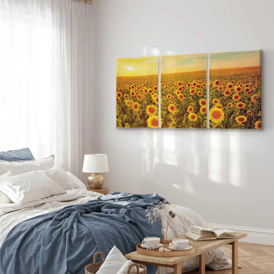Glezna - Saulespuķes saulrietā, 124359, (3 daļas), dzeltena, oranžā ART XL