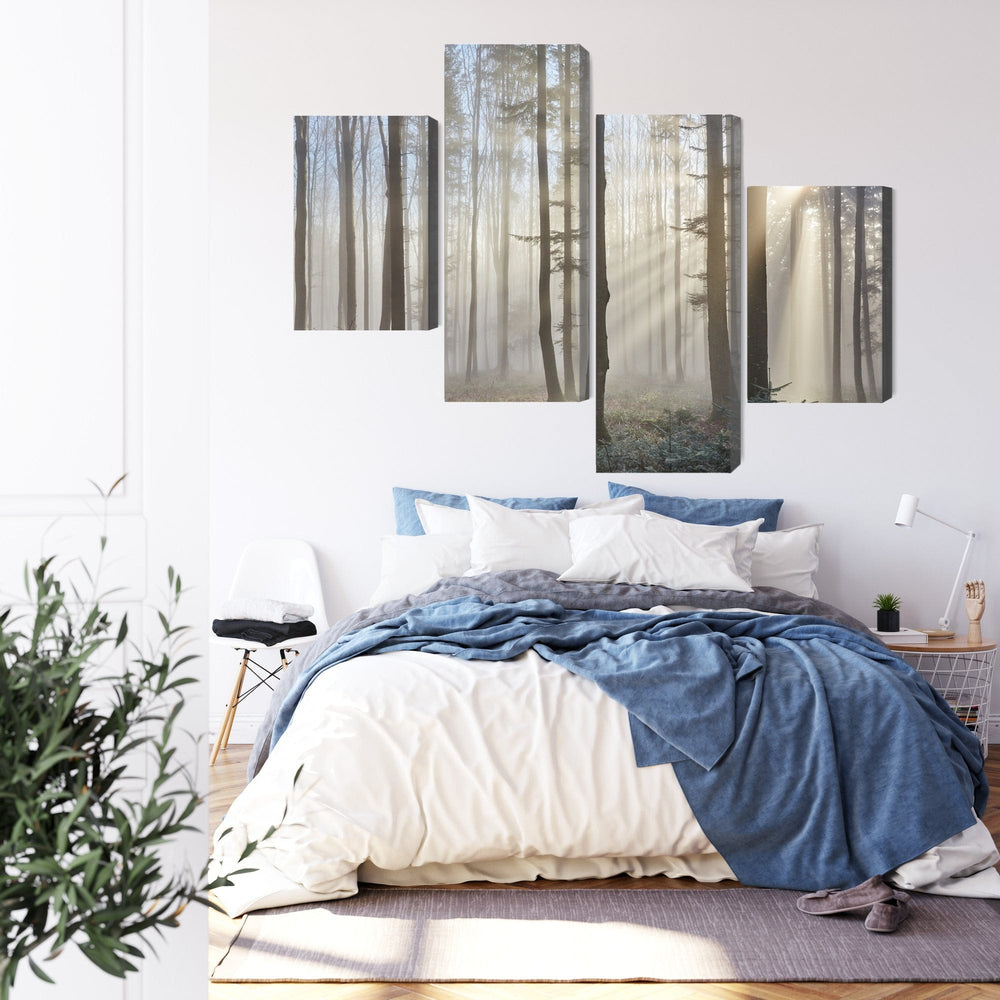 4 daļu kanva: Saullēkts mežā, taupe krāsa X-ART