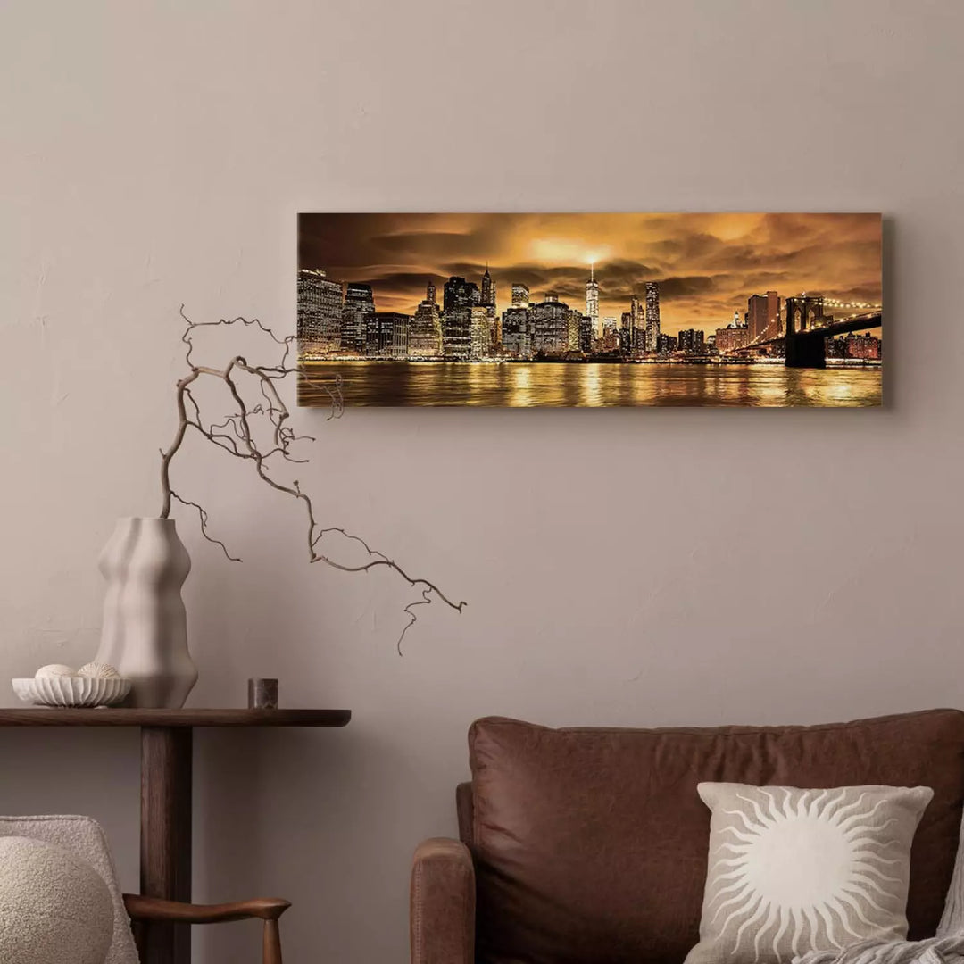 Kanva - Saulrieta pilsēta – debesskrāpji Ņujorkā, brūnā krāsā, birojam ART XL