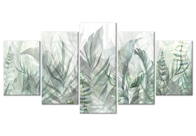 Kanva - Savvaļas pļava - zaļas lapas uz balta fona, 151440 G-ART