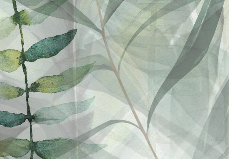 Kanva - Savvaļas pļava - zaļas lapas uz balta fona, 151440 G-ART