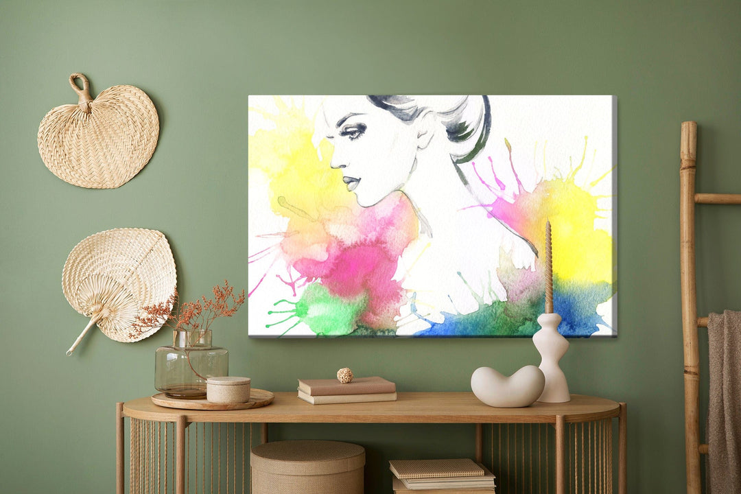 Kanva - Sievietes portrets uz krāsaina fona, N-914 X-ART