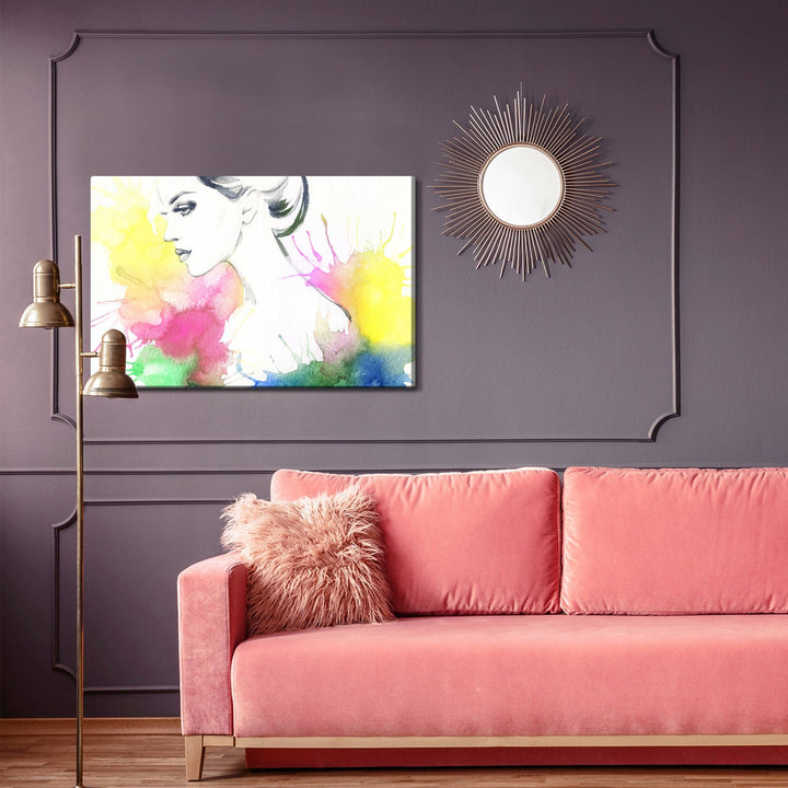 Kanva - Sievietes portrets uz krāsaina fona, N-914 X-ART