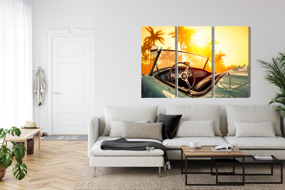 Kanva - Skats no automašīnas uz retro saulrietu, N-3282 X-ART