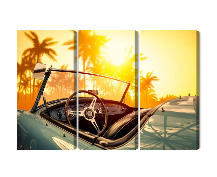 Kanva - Skats no automašīnas uz retro saulrietu, N-3282 X-ART