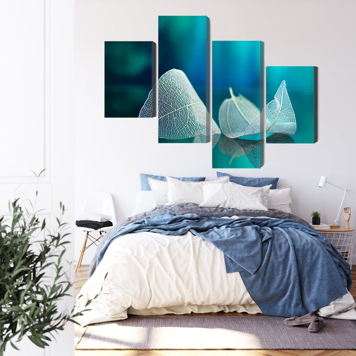 Kanva: Smalkas lapas tuvplānā, tirkīza fons X-ART