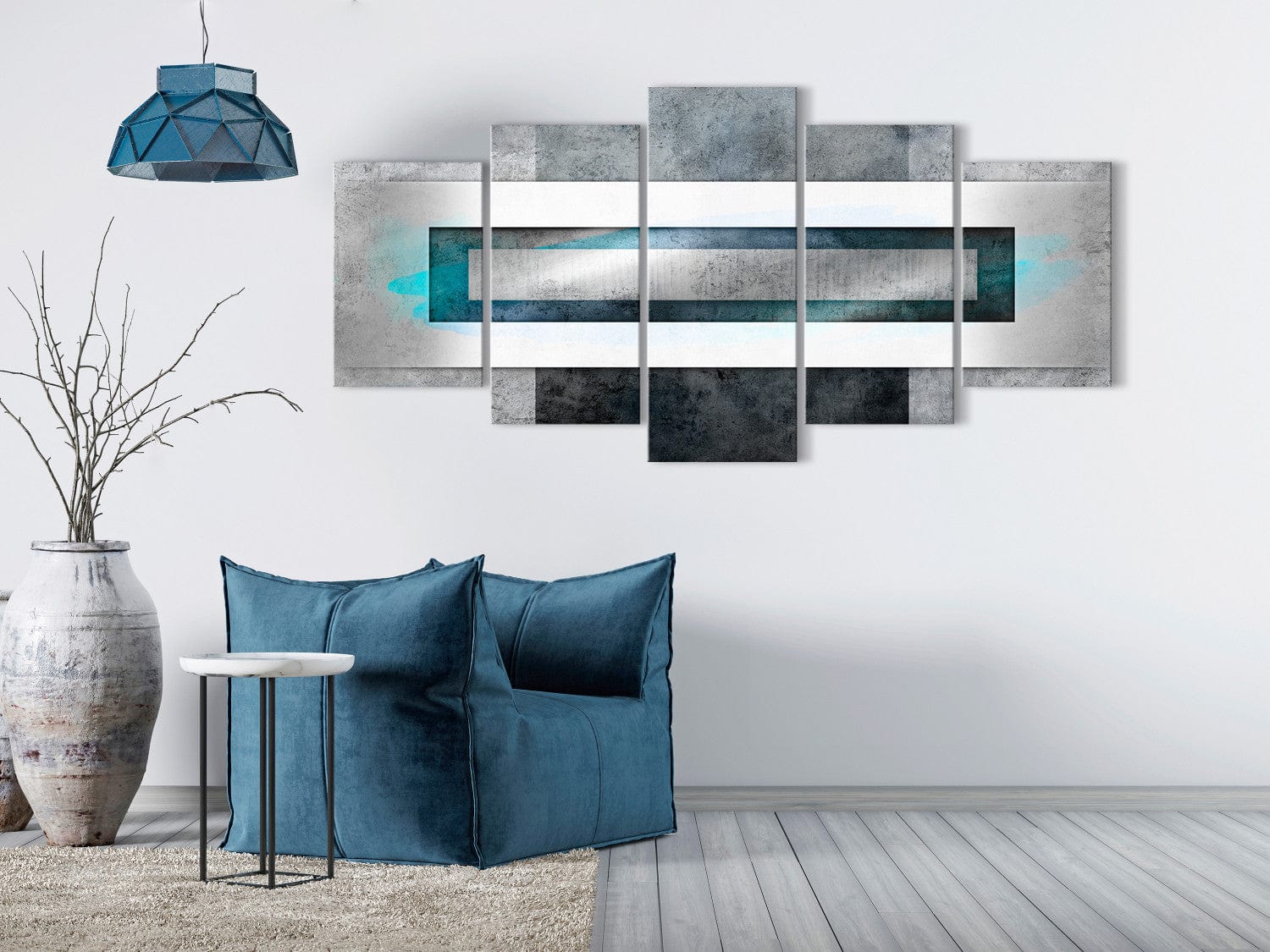 Glezna ar mūsdienīgu dizainu - Taisnstūris - tirkīzā un pelēkā krāsā G-ART