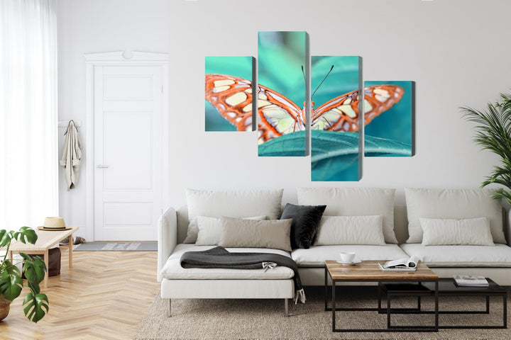 4 daļu kanva: Tauriņš uz lapas, tirkīza X-ART