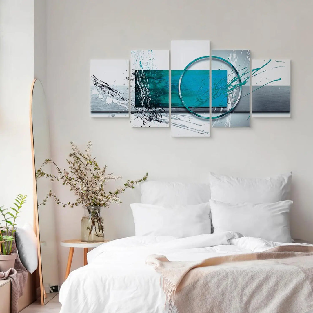 Kanva - Tirkīza ekspresija, 56243 uz ģeometriska pelēka fona, (x5) ART XL