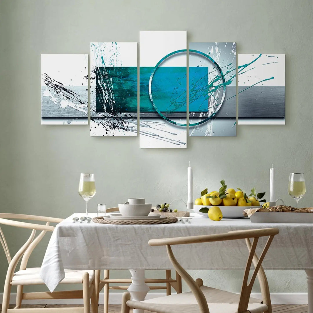 Kanva - Tirkīza ekspresija, 56243 uz ģeometriska pelēka fona, (x5) ART XL