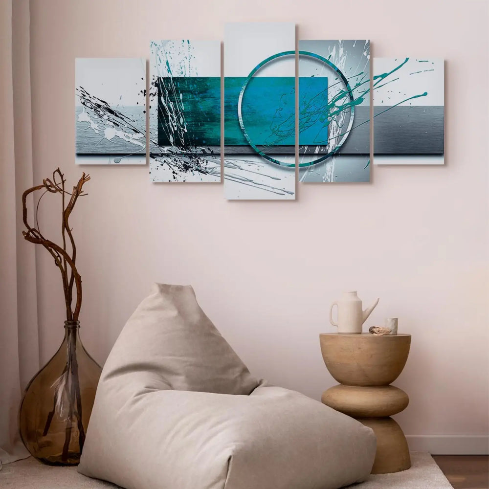 Kanva - Tirkīza ekspresija, 56243 uz ģeometriska pelēka fona, (x5) ART XL