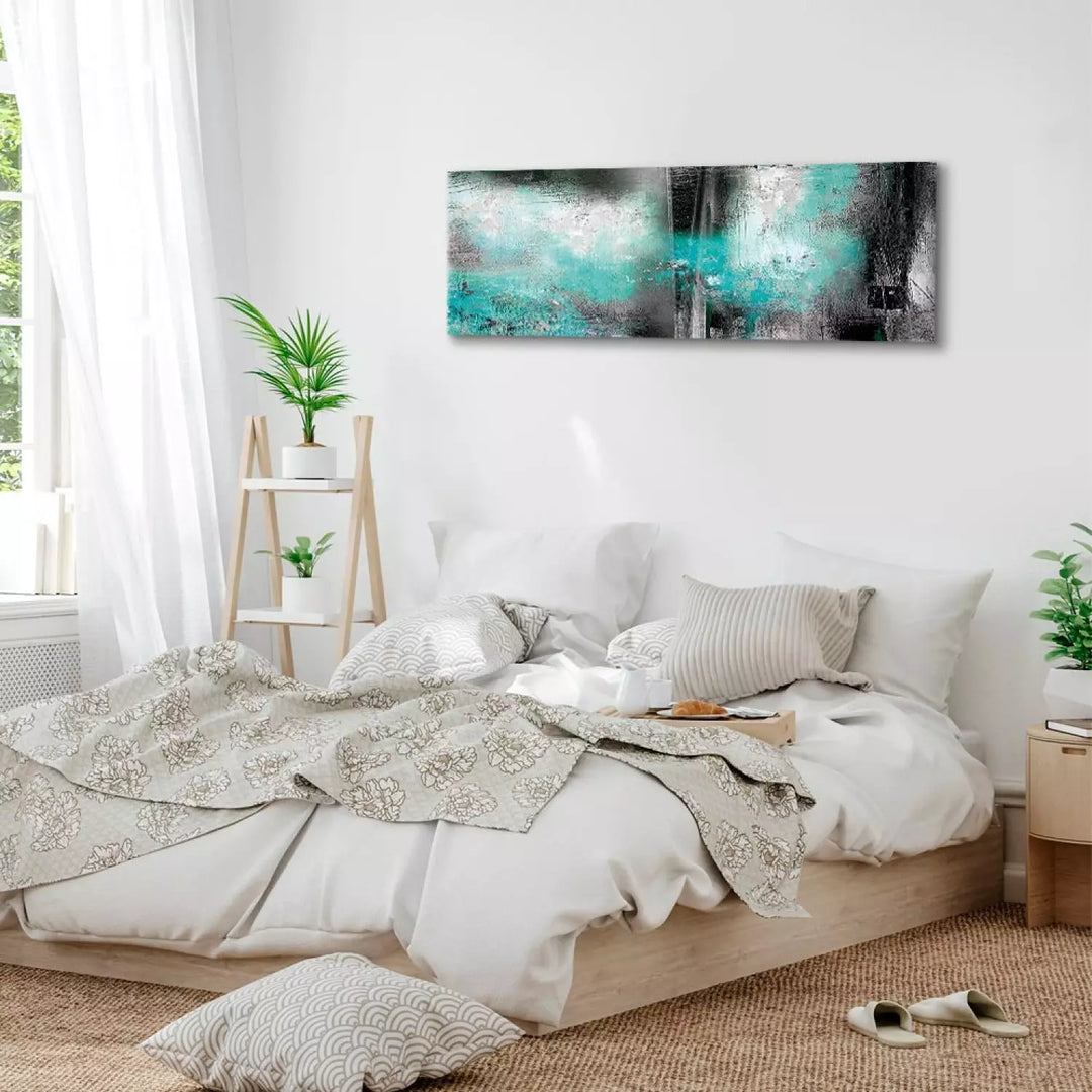 Glezna "Tirkīza Migla" – Abstrakts Motīvs Pelēkā un Tirkīzā ART XL