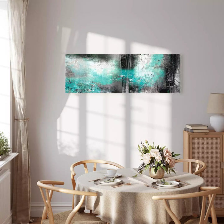 Glezna "Tirkīza Migla" – Abstrakts Motīvs Pelēkā un Tirkīzā ART XL