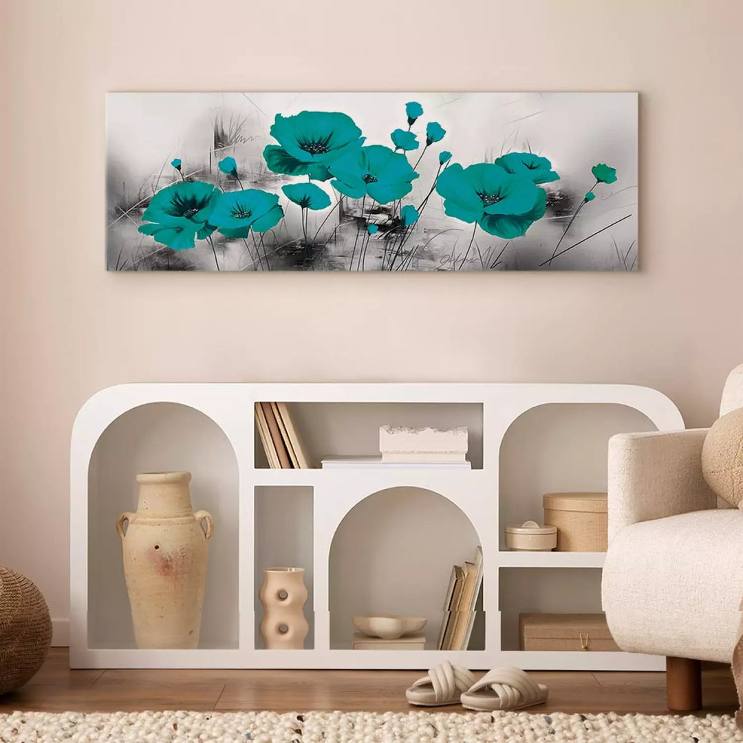 Glezna Tirkīza Magones – Izteiksmīgs Ziedu Dekors ART XL