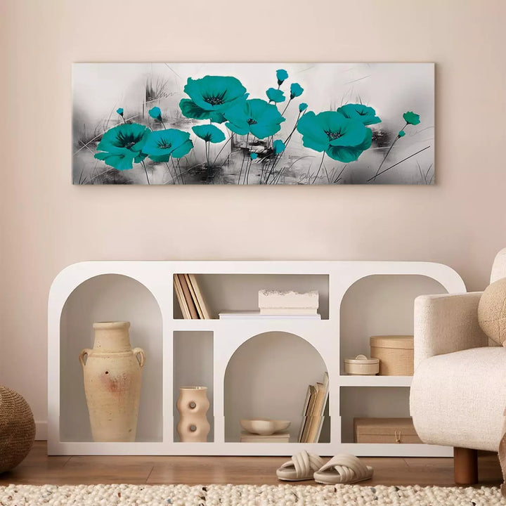 Glezna Tirkīza Magones – Izteiksmīgs Ziedu Dekors ART XL